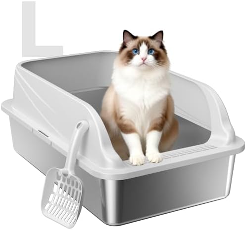High-Sided Stainless Steel XL Cat Litter Box by OneBug