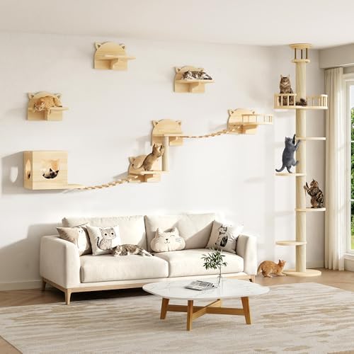 Floor to Ceiling Cat Tree with Cat Wall Shelves, Cat Furniture Set - Image 4
