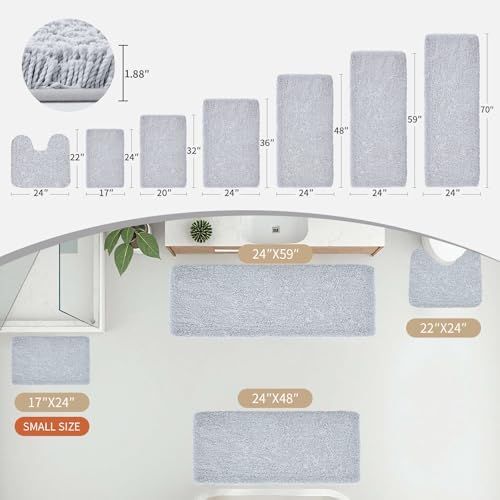 Disolla Silver Grey Bathroom Rugs 24x48, Non-Slip Plush Thick Bath Mat - Image 2