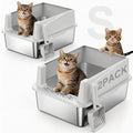 FURTIME 2 Pack Stainless Steel Cat Litter Box by FURTIME