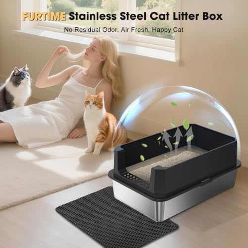 FURTIME Stainless Steel Cat Litter Box, Extra Large Cats Metal Litter Box - Image 6