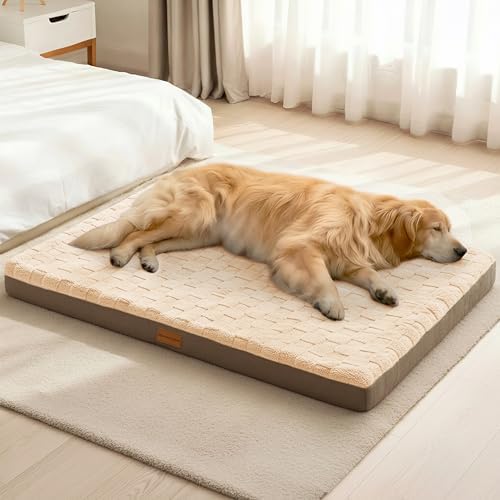 Patas Lague Orthopedic Large Dog Bed Washable Pet Crate Mat 42''X28'' Camel by PatasLague