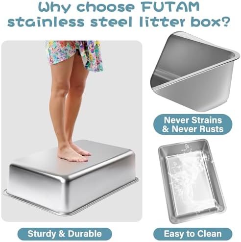 Stainless Steel Litter Box, 23.6“x15.7"x6" Deep Stainless Steel Cat Litter Box - Image 4