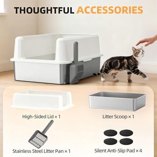 WoofiGo XXL Stainless Steel Cat Litter Box, High Sided Open Top Litter Pan - Image 3