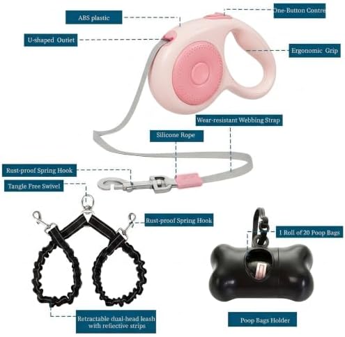 Small Breed Dual Retractable Dog Leash One-Button Break and Lock, Non-Slip Grip - Image 3