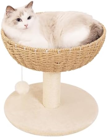 Small Cat Tree with 17.5-Inch Woven-Style Bed and Scratching Post by TGMVI