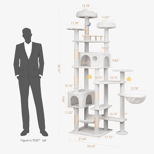 Meecal 79in Large White Cat Tree, Scratching Post, Condos & Hammocks - Image 3
