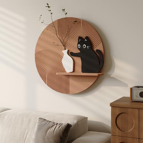 3D Textured Round Cat Wall Art, Modern Minimalist Wall Decor, 24x24 Inch by Troartos