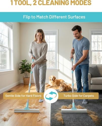 DELOMO Carpet Rake for Pet Hair Removal, Dual-Sided Rug Rake Scraper Broom - Image 2