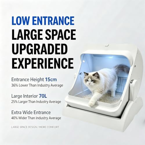Self Cleaning Litter Box, Open Top Automatic, Cream White - Image 6