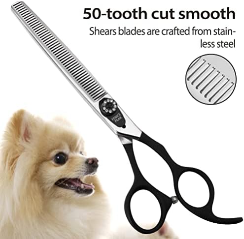 7.0'' Dog Thinning Scissors For Grooming 440C Stainless Steel Black Non-Slip - Image 2