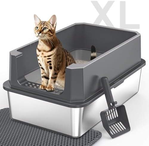 Stainless Steel Litter Box, Extra Large Litter Boxes by MIXJOY