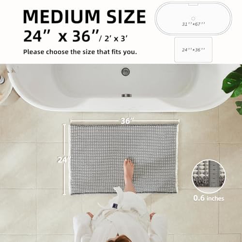 TYUU Waffle Bath Mat, Boho Bathroom Rugs Non Slip, 36x24 Grey & White - Image 2