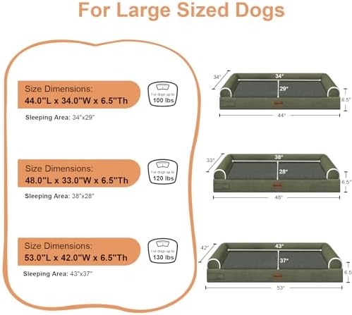 NANUYA Orthopedic Dog Bed for Jumbo Dogs, 48 x 33 Inch, Dark Green - Image 6