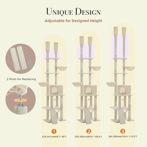 PAWZ Road Floor to Ceiling Cat Tree, 85–112" Tall Cat Tower - Image 2