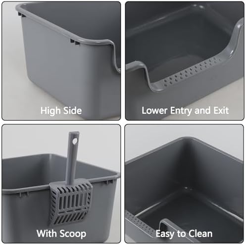 4-Pack Large High Side Plastic Cat Litter Box, Open Top Cat Litter Pan - Image 3