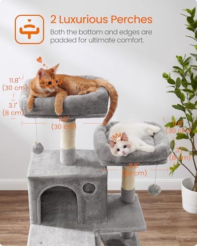 Feandrea Cat Tree, 66.1-Inch Large Cat Tower, Light Gray - Image 4