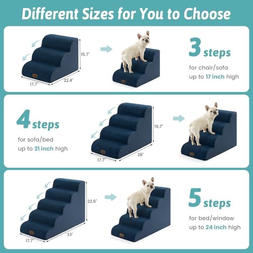 COZY KISS Wide Dog Stairs for Small Dog 19.7" H, 4 Step Pet Ramp for Bed - Image 3