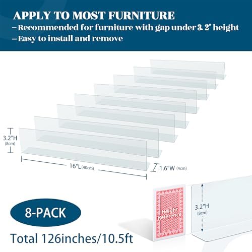 8-Pack Clear Under Couch Blocker-3.2" H x126 L Toy & Pet Gap Barrier - Image 2