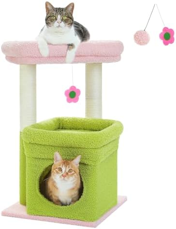 PEQULTI Small Cat Tree Tower for Indoor Cats, Sisal Post & Cozy Condo by PEQULTI