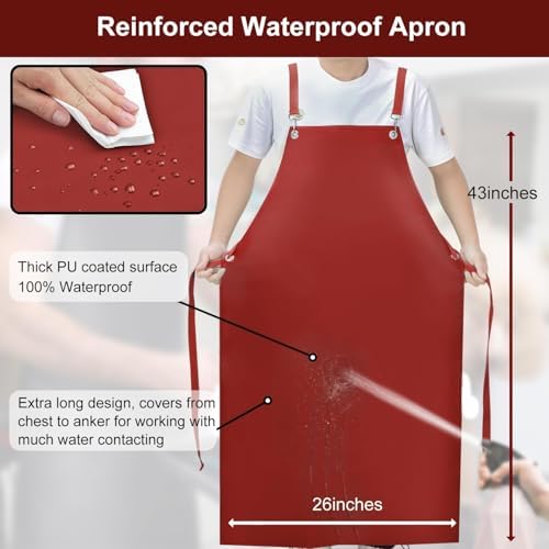 SHEOMERN 2 Pack Heavy Duty Vinyl Dishwasher Apron Adjustable Cross Back Strap - Image 2