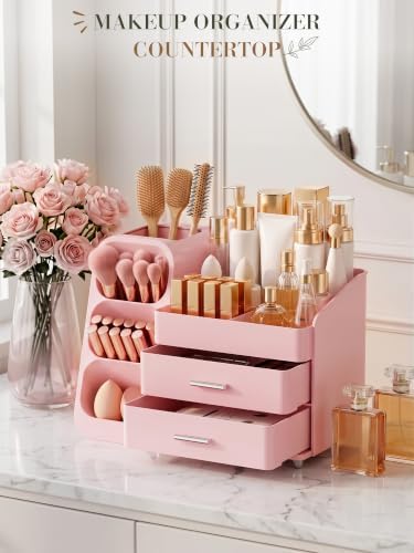Pink Makeup Organizer with Drawer - Image 4