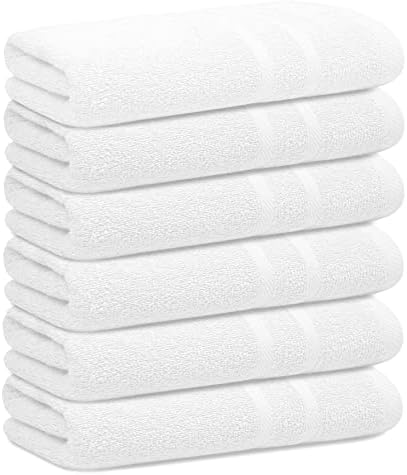 Looperry Small White Bath Towel Set of 6-100% Cotton 23x46 Shower Towels in 450 by Looperry