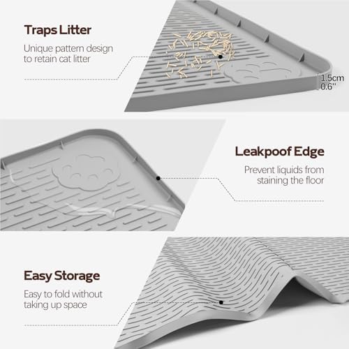 Silicone Cat Litter Mat for Litter Box 50”x35” Large Cat Mat, Light Grey - Image 3