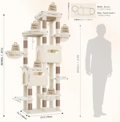 Heybly Cat Tree, 74.8'' Spacious & Tall Cat Tower - Image 5