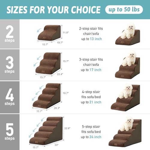 COZY KISS Dog Stairs for Small Dog 22.6" H, 5 Step Pet Ramp for Bed - Image 2
