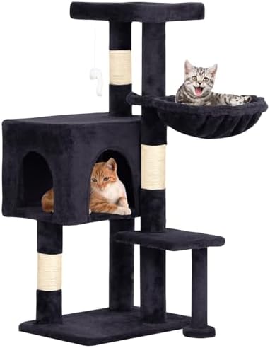 BestPet | 37" Cat Tree Tower | Dark Gray | Sturdy Multi-Level Cat Tree by BestPet