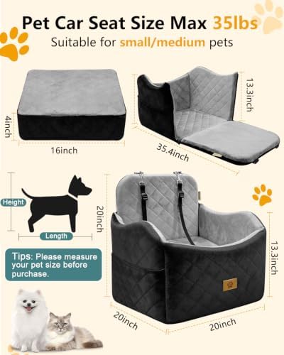 Dog Car Seat for Small Dogs Up to 35 lbs, Dog Bed for Car Fits Home Outdoor - Image 2