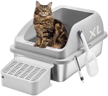 Feandrea 1 Pack Stainless Steel Cat Litter Box, by FeandreabySONGMICSHOME