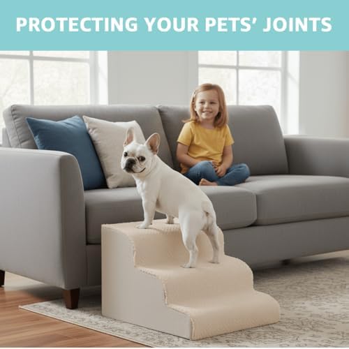 Oiilores Dog Stairs for Small Dogs 15" H, 3-Step Dog Steps Ramp for Couch Sofa - Image 2