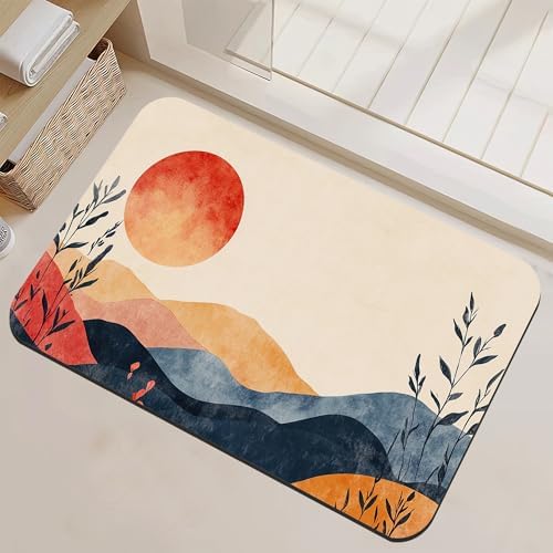 Boho Sun Plant Mountain Bathroom Rugs Mat Non Slip Washable Quick Dry Absorbent by NSMNSM