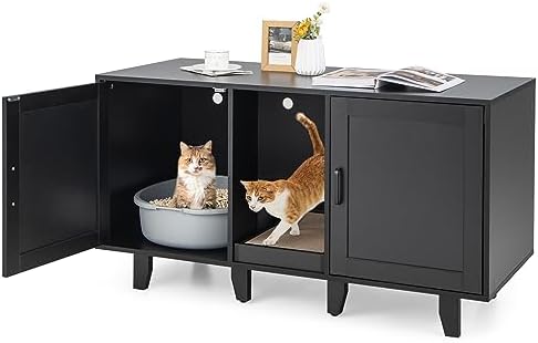 Tangkula Patented Double Cat Litter Box Enclosure by TANGKULA