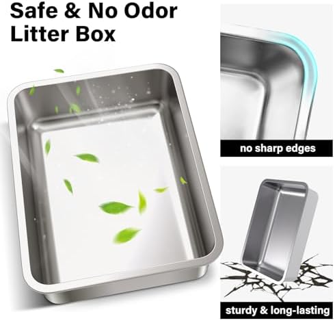 Stainless Steel Cat Litter Box 2Pack, Medium Metal Cat Litter Box, Steel - Image 5
