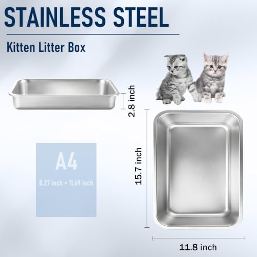 2 Pack Small Stainless Steel Kitten Litter Box, Low Entry, 15.7 x 11.8 x 2.8 in - Image 2
