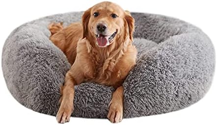 Calming Dog Beds for Large Dogs, Faux Fur Donut Cuddler Dog Bed, Round Fluffy by URGVANZPET