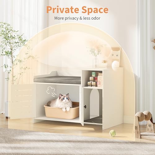 Jojoka Tall Cat Litter Box Enclosure, 33.8" Wood Hidden Litter Box Cabinet - Image 2