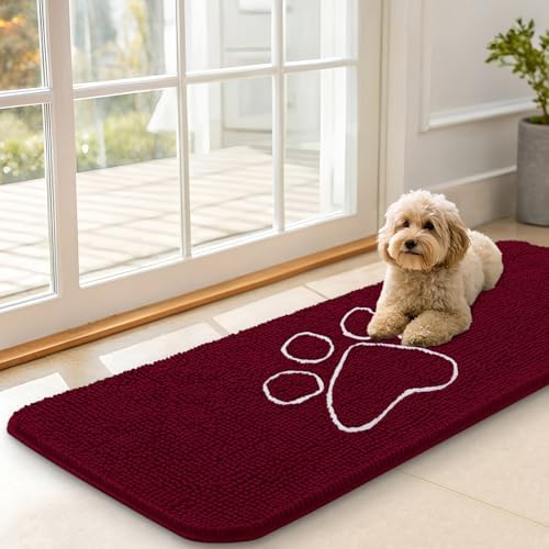 OLANLY Dog Door Mat for Muddy Paws 70x35, Paw Print Design Chenille Mud Mat - Image 3