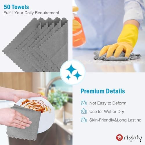 Orighty Microfiber Cleaning Cloth Bulk, 50 Pack Shop Towels 12x12 in - Image 5