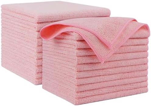 AIDEA Microfiber Cleaning Cloth Pink 20PK, Microfiber Towels 12×12" by AIDEAHOME