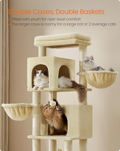 Feandrea Cat Tree, 69-in Large Cat Tower, Sand Beige - Image 4