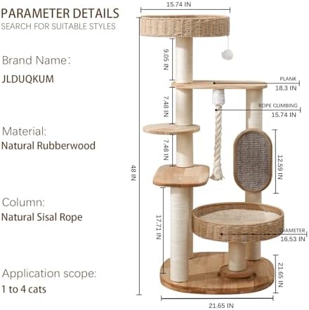 48in Natural Wood Cat Tree for Large Cats, Big Modern Cat Tower - Image 6