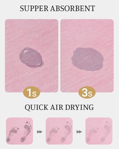 Mecko Bath Mat 20"x32", Ultra Thin Bathroom Rug fit Under Door Pink - Image 3