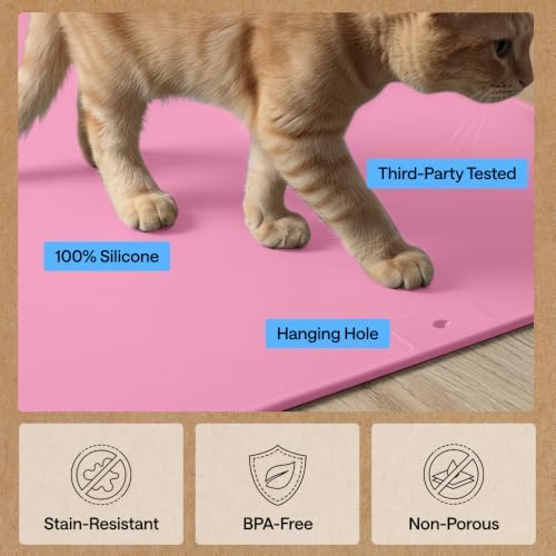 GORILLA GRIP Cat Litter Box Mat, Easy Clean Silicone Mats, 30x24 Pink - Image 6