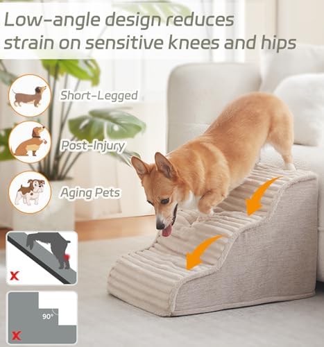 Laojin Balhen Dog Stairs for Small Dogs & Cats 15.7" H, High Density Foam Dog - Image 3