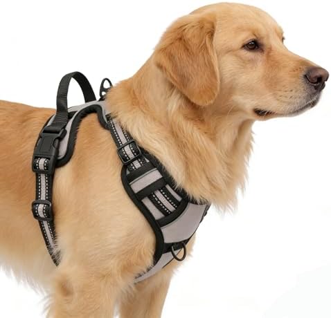 Gray No-Pull Dog Harness with 2 Leash Clips，Soft Padded Vest - Image 4