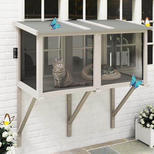 Window Catio Outdoor Cat Enclosure, Compact Cat Window Box by PETSCOSSET